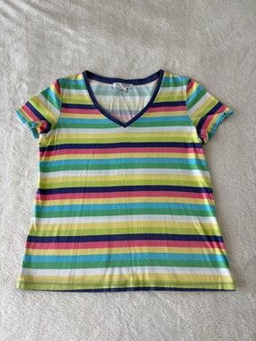 Liz Claiborne Women’s Rainbow Striped Top Size M Cotton Retro Vintage
